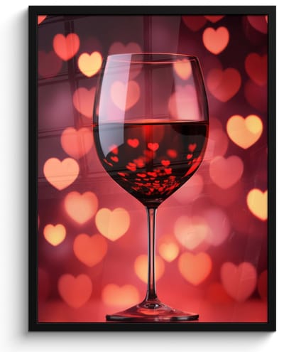 Poster in lijst - Fotolijst 50x70 cm - Posters - Rood - Wijn - Hartjes - Posterlijst zwart - Decoratie - Wanddecoratie woonkamer - Muurdecoratie slaapkamer