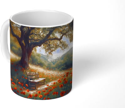 Mok - Koffiemok - Bankje - Boom - Klaprozen - Heuvels - Mokken - 350 ML - Beker - Koffiemokken - Theemok