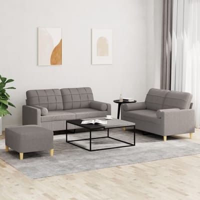 vidaXL - 3-delige - Loungeset - met - kussens - stof - taupe