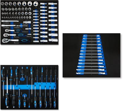 EBERTH Multitool gereedschapset 114 delig Schuiminleggers Ergonomische grepen Voor 3 laden Blauw