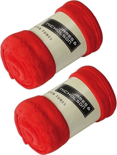 James & Nicholson Fleece deken/plaid - 2x - rood - 120 x 160 cm - 200 grams - polyester - bank en bed