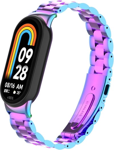 Strap-it stalen schakel bandje met vlindersluiting - Geschikt voor Xiaomi Mi Smart Band 8 / Band 9 (parelmoer)