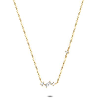 Twice As Nice Halsketting in 18kt verguld zilver, geometrische steentjes 38cm+5cm