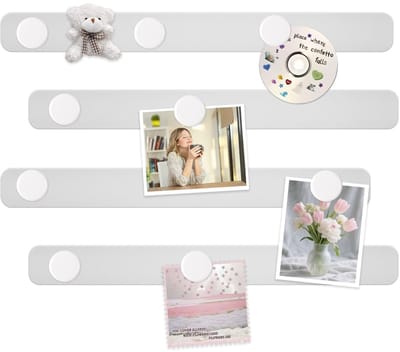 Magnetisch Prikbord voor Muur - Magnetische Strips met Zelfklevende Achterkant, 4 stuks Frameloze Roestvrijstalen Memobordstaven met 10 Witte Magneten voor Kantoor, Thuis, Koelkast