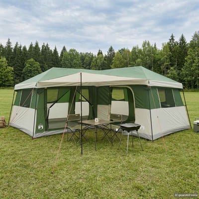 vidaXL - Gezinstent - met - regenhuif - waterdicht - 14-persoons - Groen
