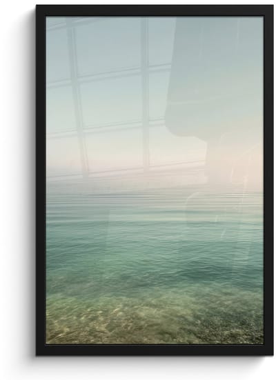 Poster in lijst - Fotolijst 40x60 cm - Posters - Zee - Horizon - Blauw - Mist - Posterlijst zwart - Decoratie - Wanddecoratie woonkamer - Muurdecoratie slaapkamer