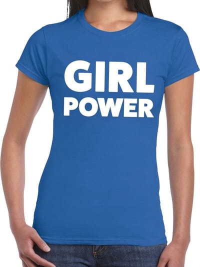 Girl Power tekst t-shirt blauw dames - dames shirt Girl Power XS