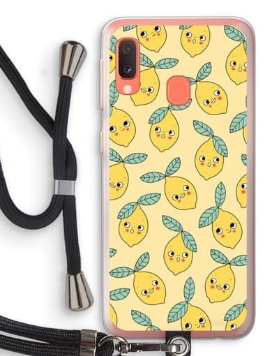 Case Company® - Hoesje met koord geschikt voor Samsung Galaxy A20e hoesje met Koord - Citroenen - Telefoonhoesje met Zwart Koord - Bescherming aan alle Kanten en Over de Schermrand