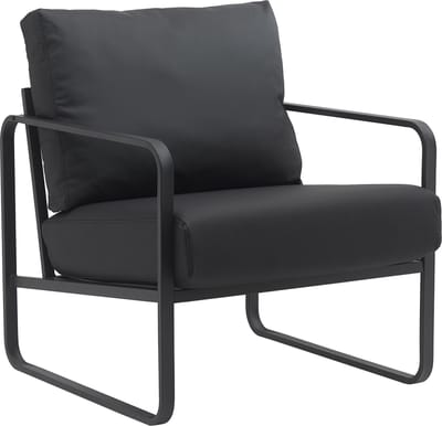 CLP Manea Fauteuil - Lounger - Met armleuning - Design - Met stevig metalen frame - Gestoffeerde club fauteuil zwart Kunstleer