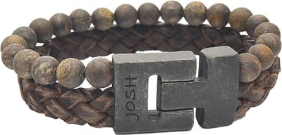 JOSH Heren Leren Armband met Natuursteen Bruin | 24981-BRA
