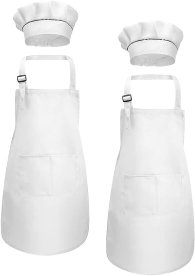 Schort voor Kinderen met Chef Hoed Set voor Koken, Schilderen en Knutselen, Verstelbaar voor Jongens en Meisjes van 6-13 Jaar met 2 Zakjes, Ideaal voor Creatieve Activiteiten