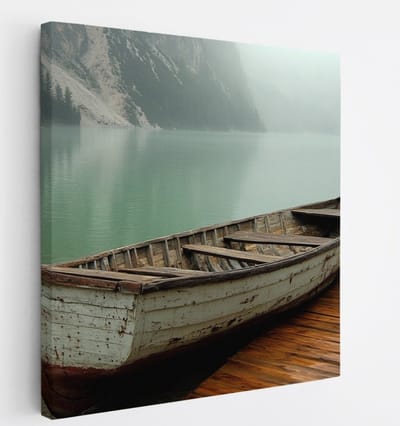 Saammp Canvas Schilderij - Oude Boot - Landschap - Natuur - 20x20 - Foto op canvas - Wanddecoratie - Muurdecoratie Woonkamer - Slaapkamer decoratie - Canvas Print