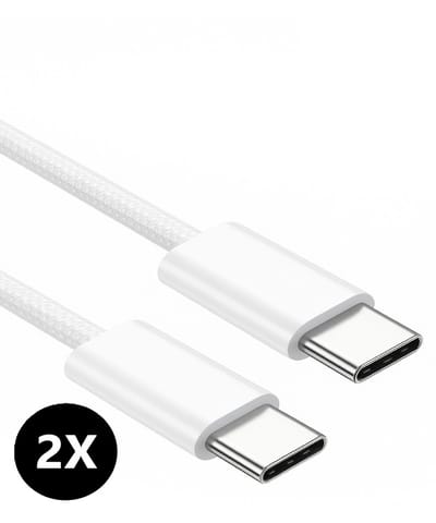 DISEV® - USB C Kabel - USB C Oplader - USB C kabel naar USB C - USB-C Oplader Kabel 60W - USB C Naar USB C Kabel - Lader - Oplaadkabel - Laadkabel - Universeel - Snellader - Wit - Gevlochten kabel - 2 Meter