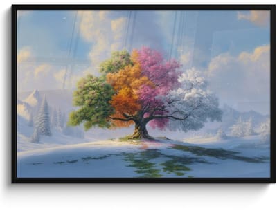 Poster in lijst - Fotolijst 120x80 cm - Posters - Boom - Seizoenen - Winter - Landschap - Posterlijst zwart - Decoratie - Wanddecoratie woonkamer - Muurdecoratie slaapkamer