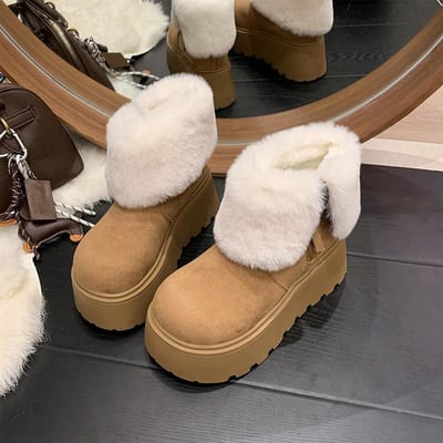 Mode Platform Dikke Zool Dames Bont Sneeuwschoenen Buiten Comfort Schoenen Winter Warm Katoen Kort Botas Para Mujer 40 white