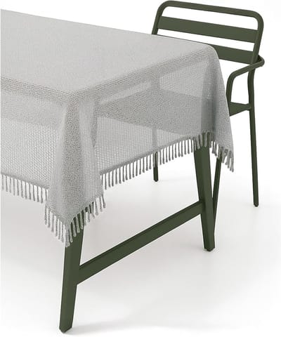 Tuintafelkleed met franjes - Buitenkleed - Terras decoreren - Afwasbaar en weerbestendig - 140 cm rond - Lichtgrijs