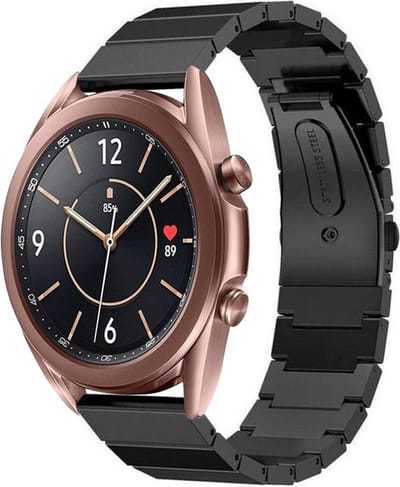 Stalen smartwatch bandje - Metalen bandje geschikt voor Samsung Galaxy Watch 3 - 41mm / Galaxy Watch 1 - 42mm / Samsung Gear Sport / Samsung Galaxy Watch Active & Active 2 bandje staal zwart