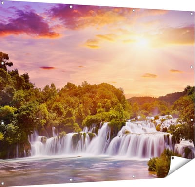 Gards Tuinposter Watervallen in het Bos - 150x120 cm - Tuindoek - Tuindecoratie - Wanddecoratie buiten - Tuinschilderij