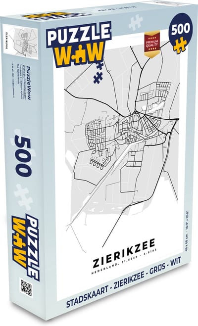 Puzzel Stadskaart - Zierikzee - Grijs - Wit - Legpuzzel - Puzzel 500 stukjes - Plattegrond