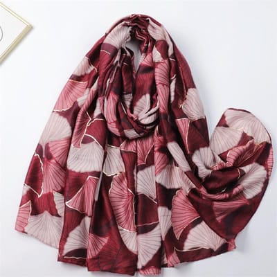 Écharpe Douce Chic en Coton Ginkgo Feuille Florale Paillettes Lurex Hiverale pour Femmes Voyage Décontracté Hijab Musulman Viscose gray