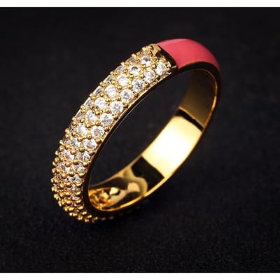 Europese en Amerikaanse Stijl Eenvoudige Vergulde Olie Druppelende Ring Zirkoon Emaille Geometrische Ring No. 10 beige