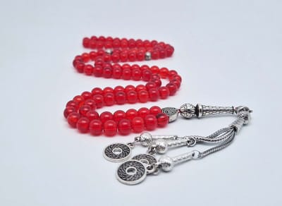Handgemaakte tesbih "Tasbih" natuursteen "Rode kwarts" - Aantal kralen 99 - Diameter kralen 8MM - met metaal tassel "Omarmen" - Een mooi cadeau-idee