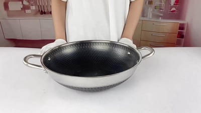 Wokpan Roestvrij Staal - Koekenpan Wok - Aziatisch Koken - Honingraat Antiaanbak - 32 cm 3 Liter - Zilver