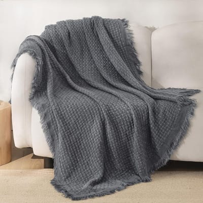 Gebreide Plaid Dekens met Franjes voor Bank en Bed - Reversibele en Geruite Deken - Ultra Zacht en Warm - 130x150 cm