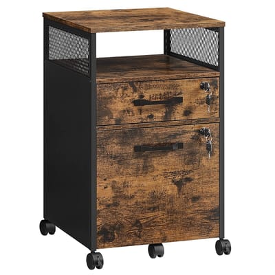 Archiefkast - Kantoorkast met lades - Universele wielen - Open vak - Stalen frame - Industrieel ontwerp - Vintage bruin-zwart