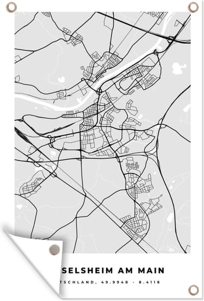 Muurdecoratie Duitsland - Rüsselsheim Am Main - Kaart - Stadskaart - Plattegrond - 120x180 cm - Tuinposter - Tuindoek