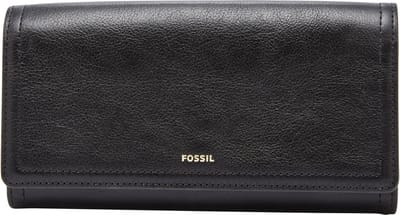 FOSSIL Leren Portemonnee Logan Flap Clutch Black Zwart