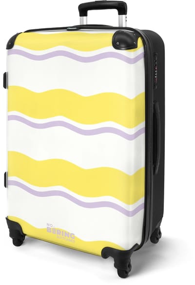 NoBoringSuitcases.com® - Koffer groot - Rolkoffer lichtgewicht - Golvende strepen in geel met paars - Vakantie reiskoffer met 4 wielen - Grote trolley XL - Travel suitcase large - 20 kg bagage - Ruimbagage medium met TSA slot