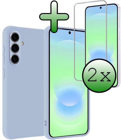 Hoesje Met 2x Screenprotector - Geschikt voor Samsung Galaxy A37 - Sterk & Shockproof - Back Cover - Siliconen Case - Telefoon Hoes - Lichtblauw