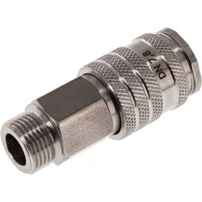 RVS DN 7.8 Luchtkoppeling Snelkoppeling G 3/8 inch Buitendraad Double Shut-Off - CLS7-M-S-SV-BL-038