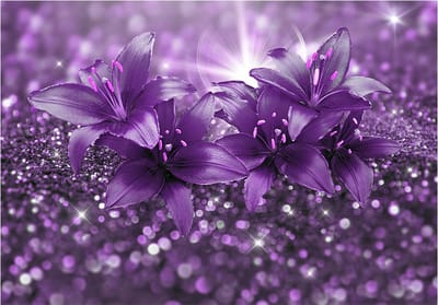 Fotobehangkoning - Behang - Vliesbehang - Fotobehang Paarse Bloemen - 150 x 105 cm