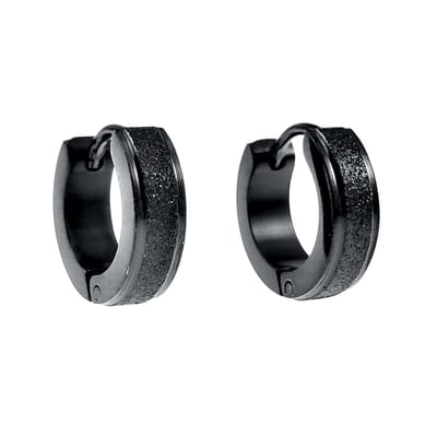 ∅13mm x 4mm Oorringen Unisex - Zwarte PVD-coating RVS - Oorbellen met Zand-Design
