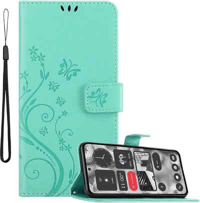 Cadorabo Hoesje geschikt voor Nothing 2 in BLOEMEN TURKOOIS - Beschermhoes in bloemmotief met magnetische sluiting, standfunctie en kaartsleuven Book Case Cover Etui