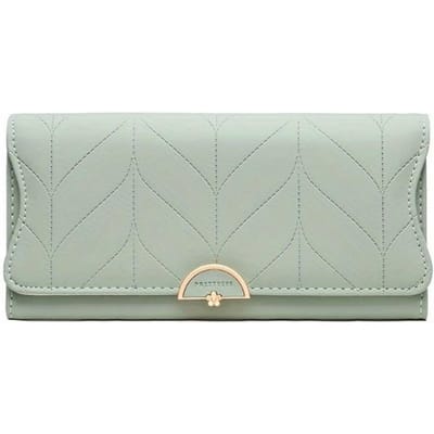Portefeuille Long pour Femmes Petit Frais à Carreaux Boucle Pliant Sac de Rangement Grande Capacité pour Femmes vert