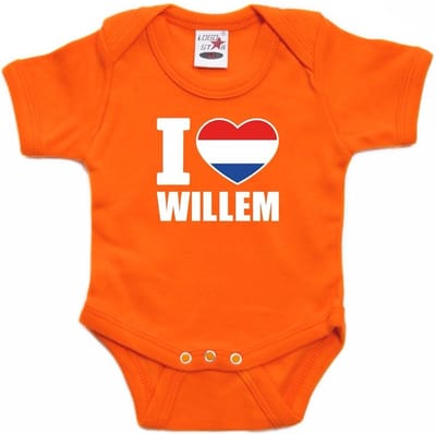 Koningsdag Oranje I love Willem rompertje baby - oranje babykleding 56