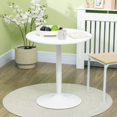Pugsdrly Eettafel voor 2 personen rond tafelblad stalen onderstel wit 70 x 70 x 75 cm
