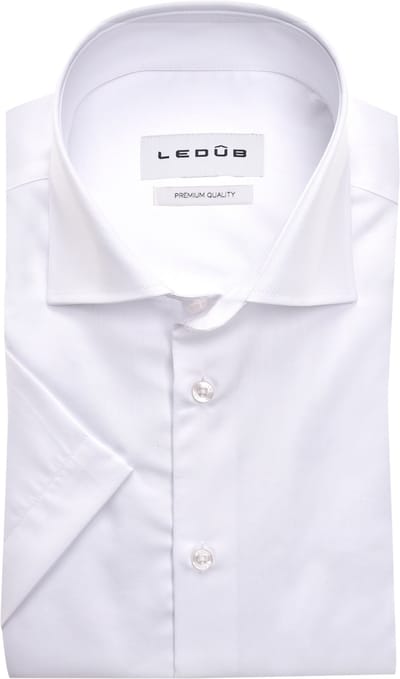 Ledub modern fit overhemd - korte mouw - popeline - wit - Strijkvriendelijk - Boordmaat: 40 (EU maat: M)