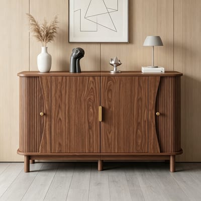 Clruro Dressoir - 140 x 40 x 88 cm - met schuifdeuren en reliëffront - MDF - Walnoot