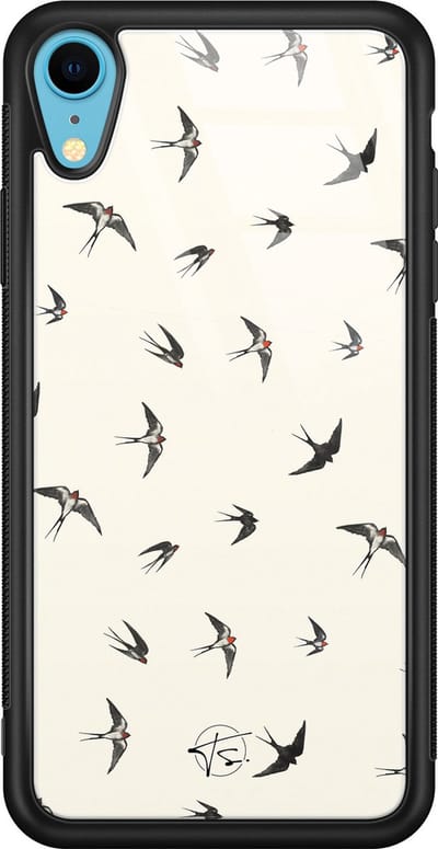 Hoesje geschikt voor iPhone XR - Vogels / Birds - Luxe Hard Case - Print - Beige - Mooie Telefoonhoesjes