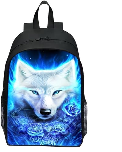 Rugzak wolf | stoere tas voor school | Blauwe Roos Wolf Rugzak | 15 - 20 liter | Schooltas voor kinderen | Mooie rugzak, de perfecte tas voor jongens en meisjes