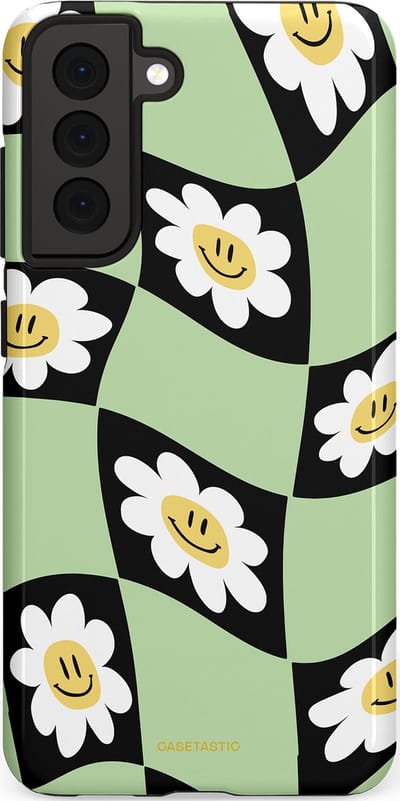 Casetastic hoesje geschikt voor Samsung Galaxy S21 FE 5G - Dubbellaagse bescherming - Golvende madeliefjes - Fashion Case - Mintgroen Zwart Wit Beige