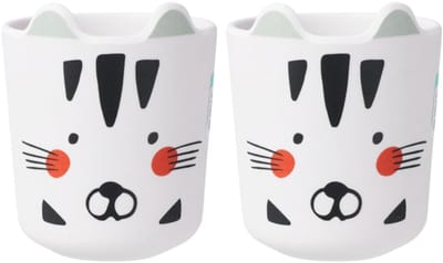 Excellent Houseware onbreekbare kinder drinkbekers - katten thema - 2x stuks - melamine kunststof - 7 x 9 cm - peuters