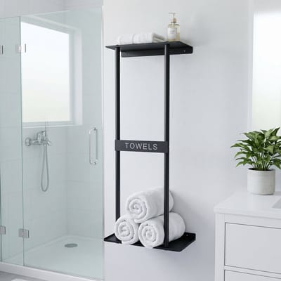 Wandgemonteerd Handdoekrek – 79 cm – Ruimtebesparende Badkamer Organizer – Open Design voor Opgerolde en Gevouwen Handdoeken – Met Montageset