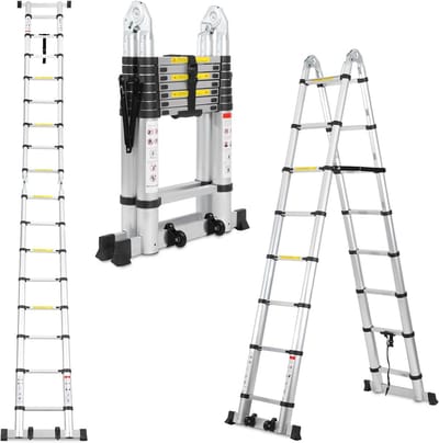 Professionele Telescopische Ladder Aluminium 5 Meter Uitschuifbaar met Stabilisator en Wielen