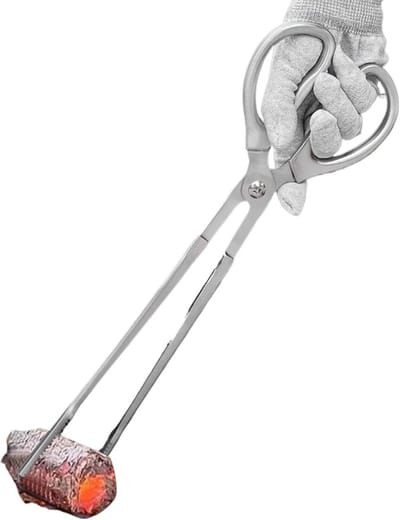 Haardhout Tang - Houtklem Grijper - Kampvuur Maken - Ergonomische Handgreep - 38.5 cm - Zwart