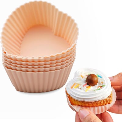 6 stuks taartvormpjes in hartvorm - siliconen, bestand tegen hoge temperaturen, gemakkelijk te ontvormen - muffinvormpjes - snoep- en dessertdecoratievormpjes - 7,5 cm - geschikt voor kerstvakanties, verjaardagsfeestjes, bakdecoraties - rood